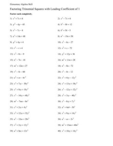 Factoring A Trinomial With A Leading Coefficient Worksheet