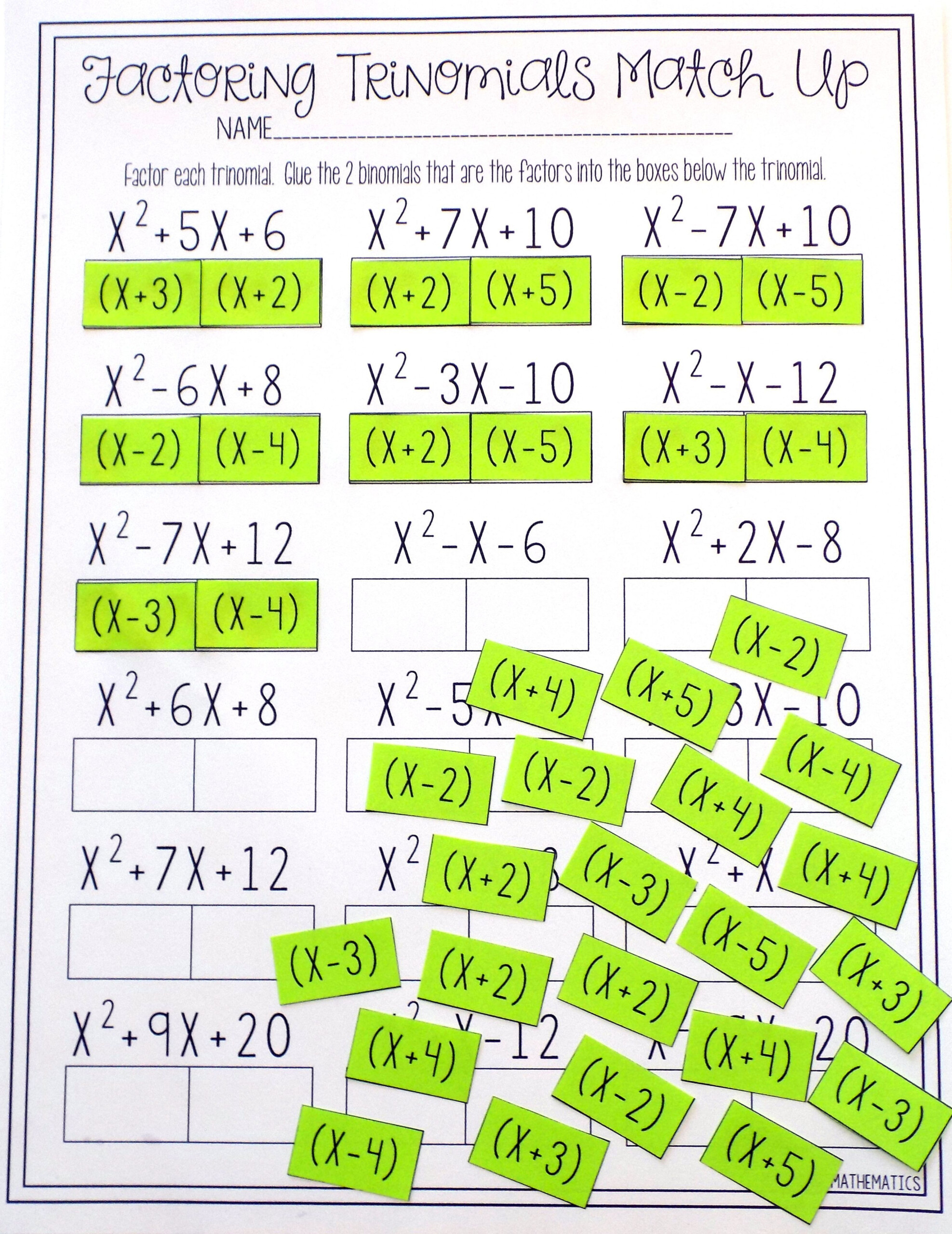 Factoring Quadratic Binomials Worksheet