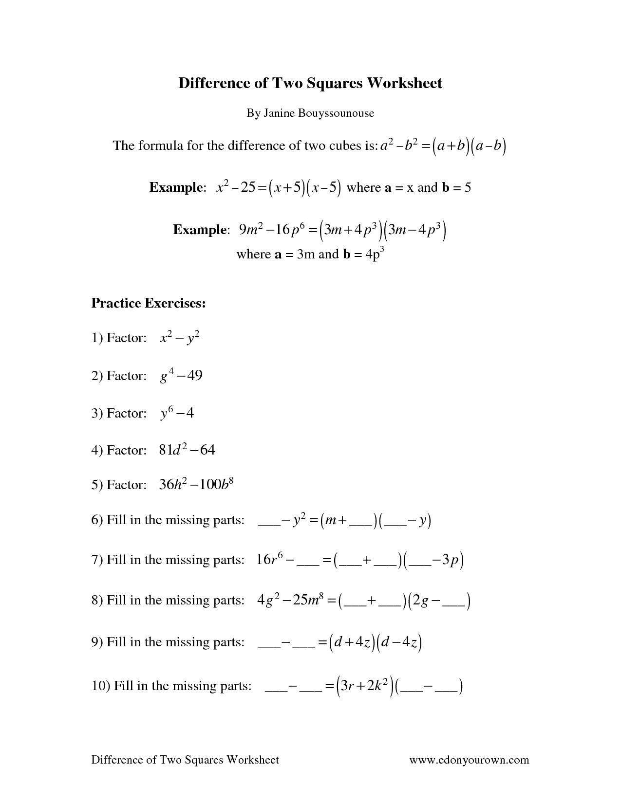 12 Worksheets Multiplying Difference Of Squares Worksheeto