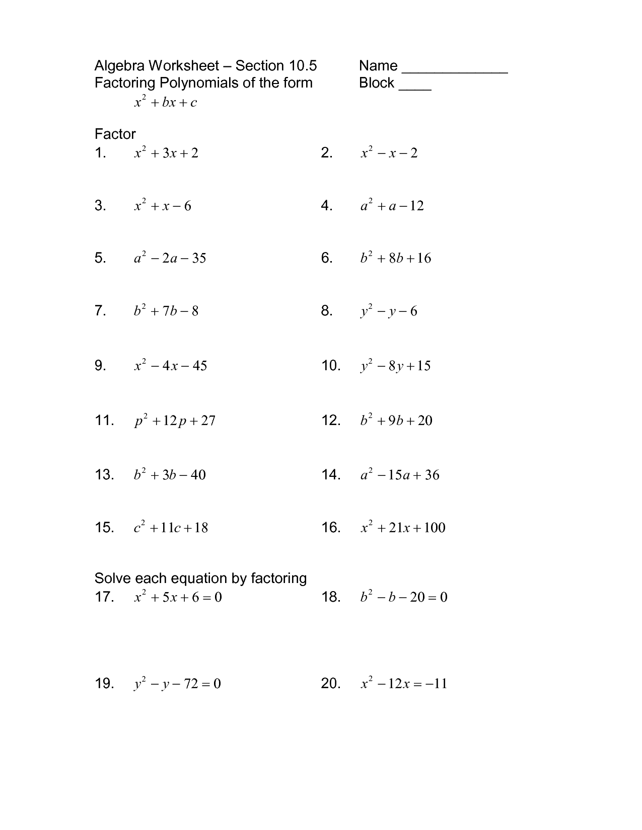 15 Best Images Of Kuta Software Factoring Trinomials Worksheet Answer