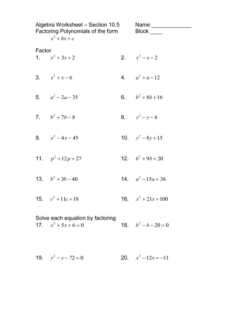 15 Best Images Of Kuta Software Factoring Trinomials Worksheet Answer 