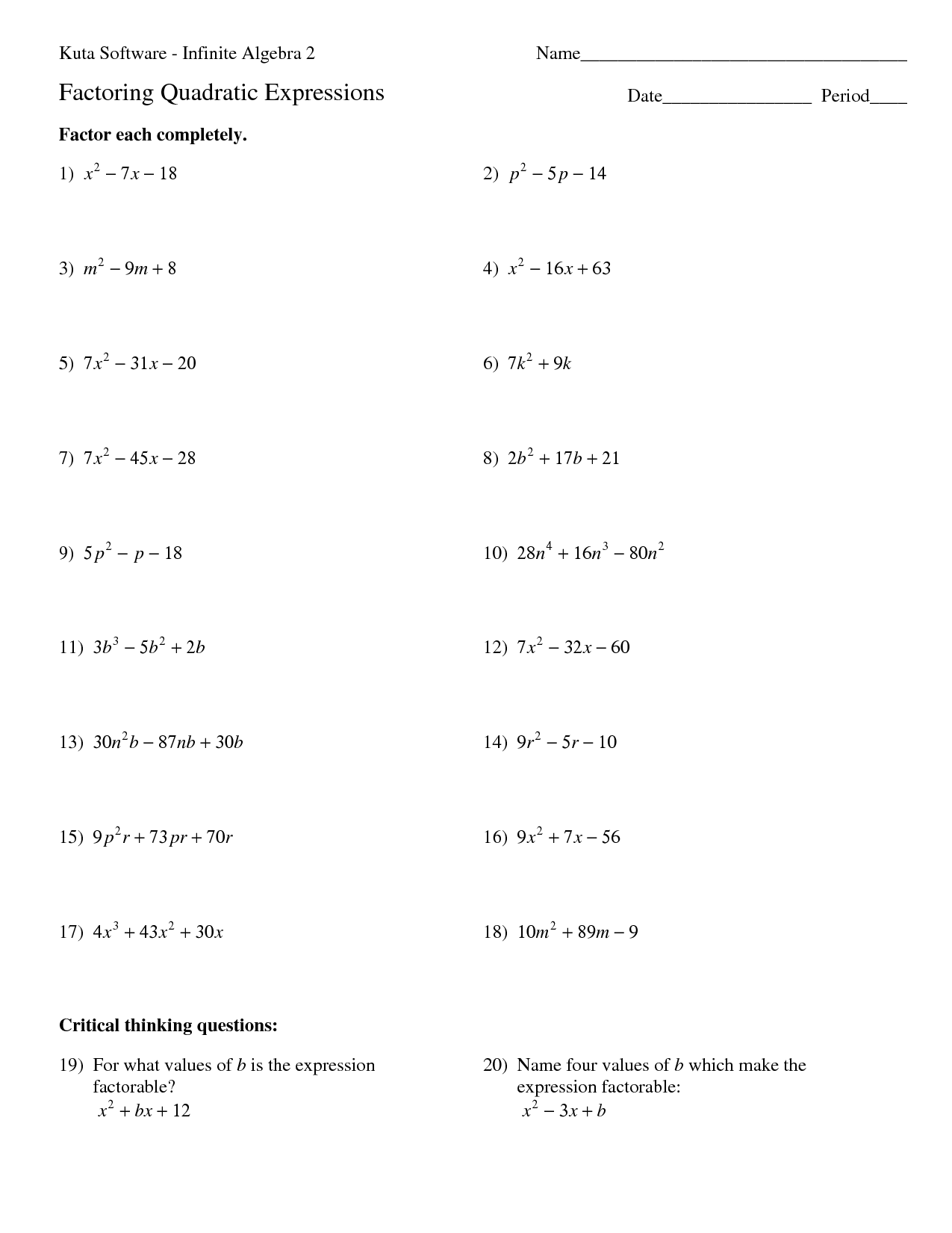 15 Best Images Of Kuta Software Factoring Trinomials Worksheet Answer 