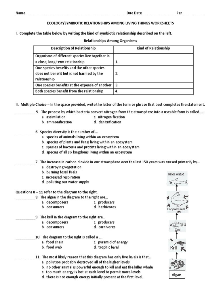 Ecology Review Worksheet Limiting Factors