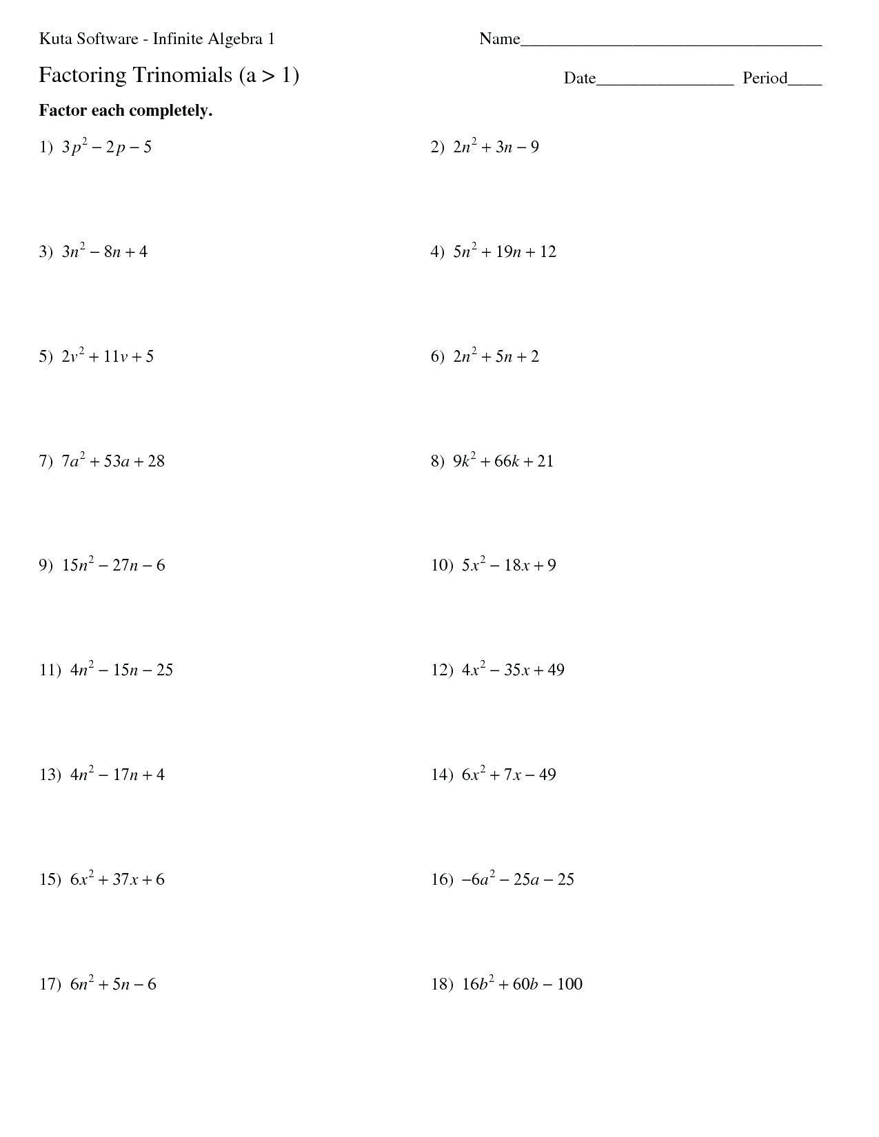 30 Factoring Trinomials Worksheet Algebra 2 Education Template