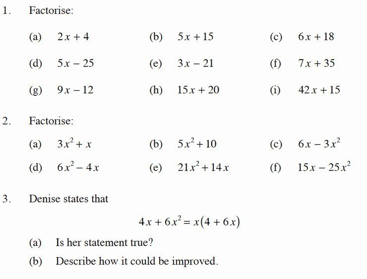 30 Factorization Of Algebraic Expressions Worksheets Coo Worksheets
