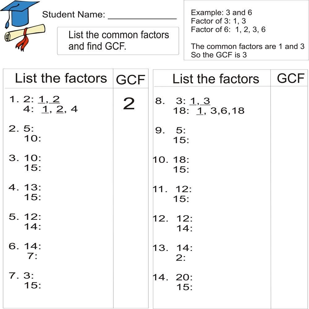 4 Worksheet Free Math Worksheets Sixth Grade 6 Factoring Greatest