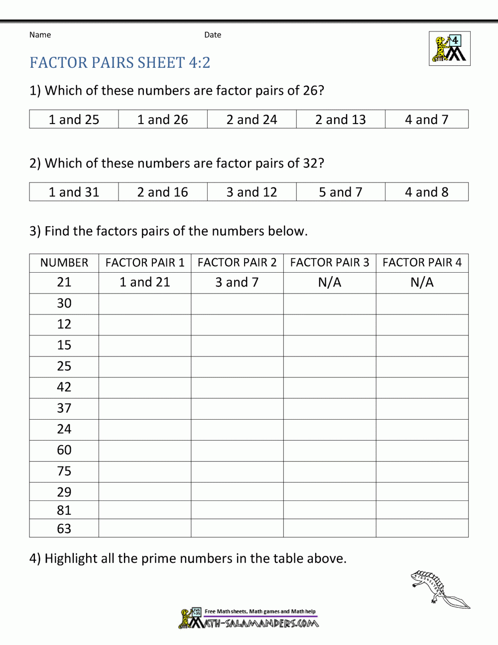 4th Grade Common Factors Worksheet Kidsworksheetfun Gcf And Lcm 