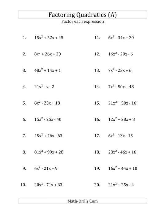 9 8Th Grade Factoring Trinomials Worksheet Factoring Quadratics