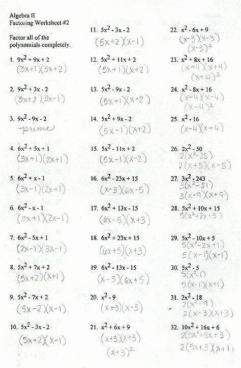 Advanced Algebra 2 Factoring Worksheet Worksheet Addition