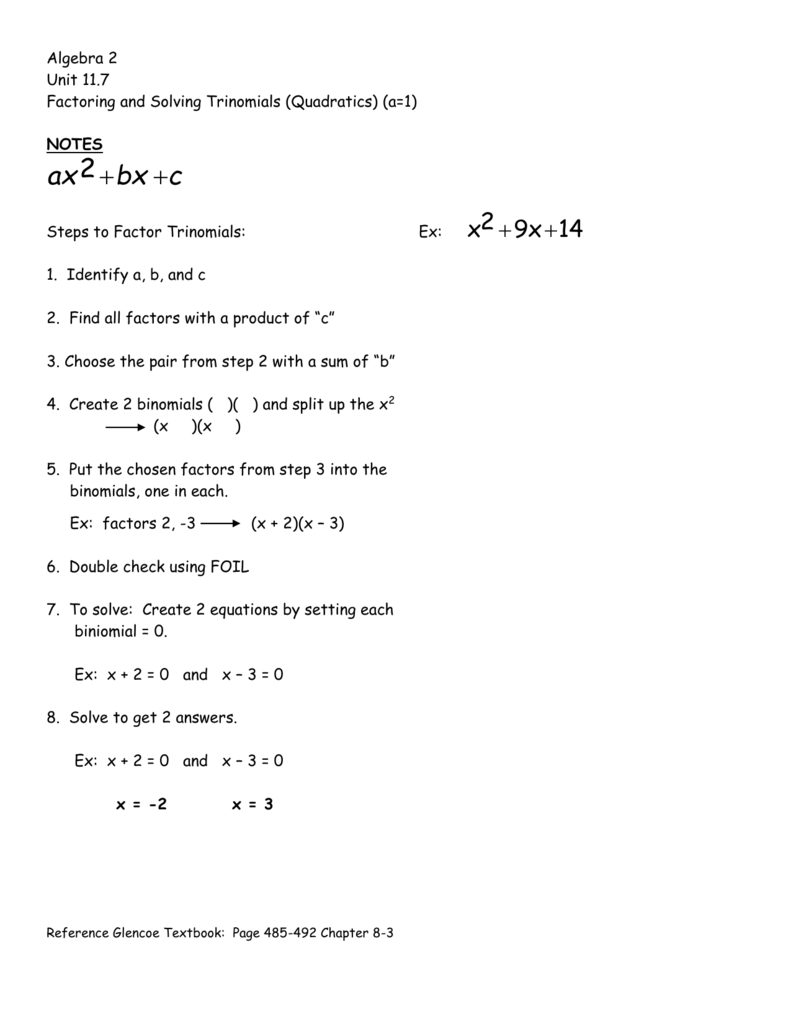 Algebra 2 Assignment Solve Each Equation By Factoring Tessshebaylo