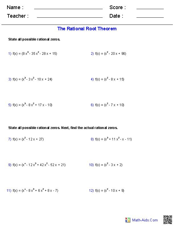 Algebra 2 Worksheets Polynomial Functions Worksheets Polynomial