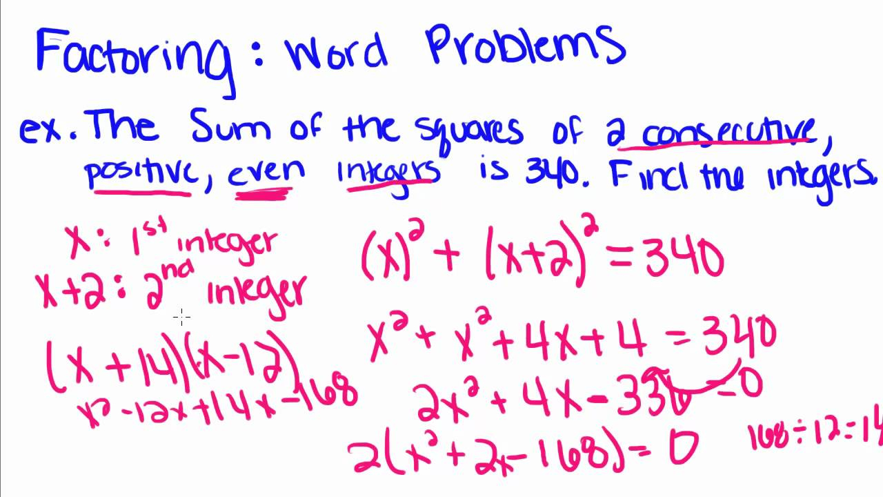 Algebra Tutorial 27 Factoring Word Problems YouTube