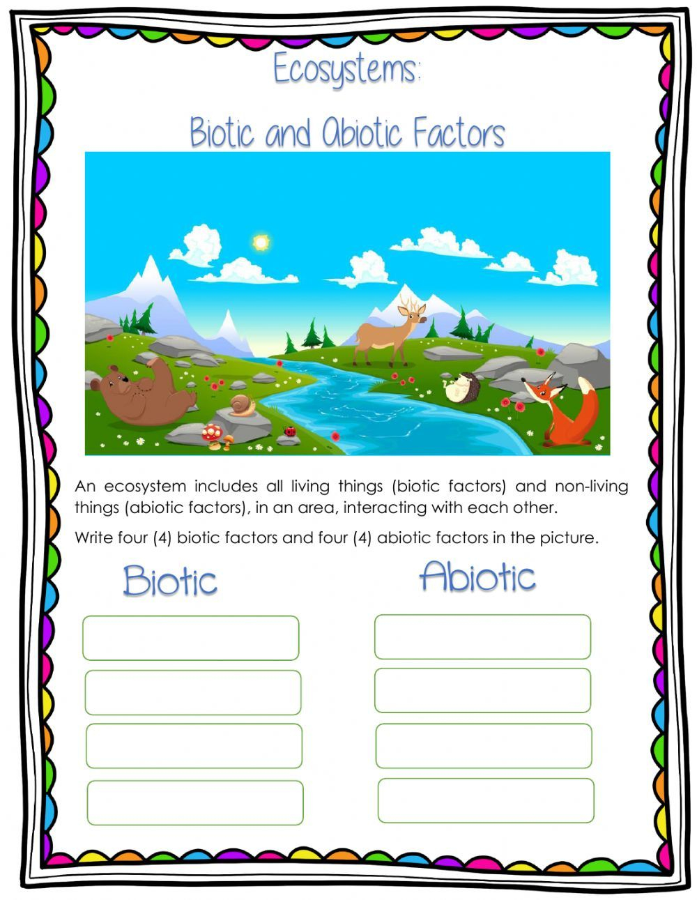 Biotic And Abiotic Factors Worksheet Abiotic Biotic Ecosystems