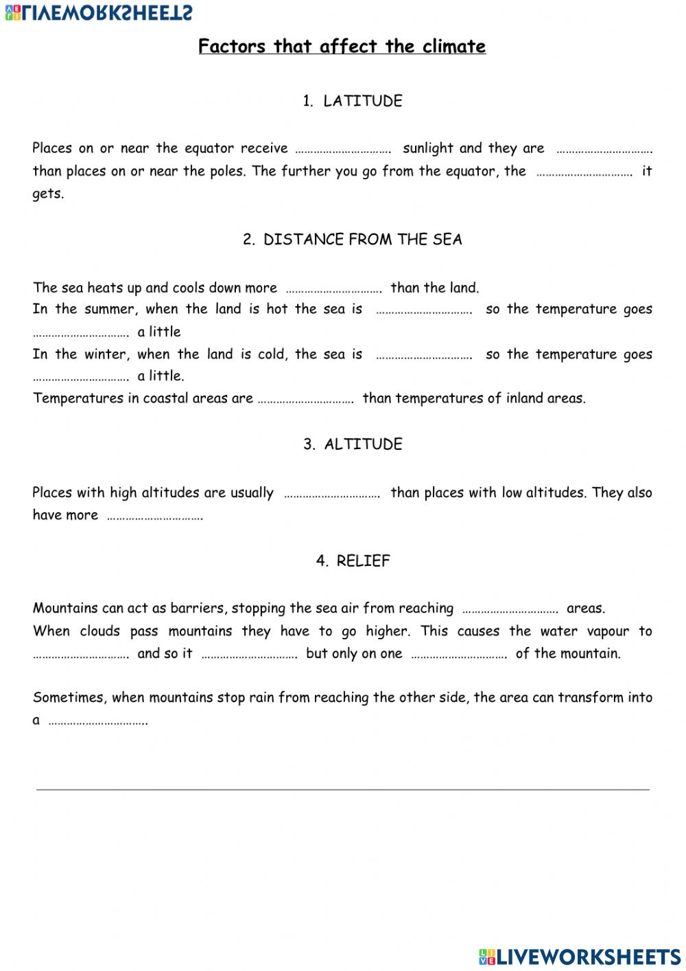 Climate Factors Worksheet