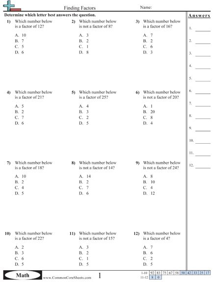 Common Core Worksheets Math Worksheets Factors And Multiples Math 