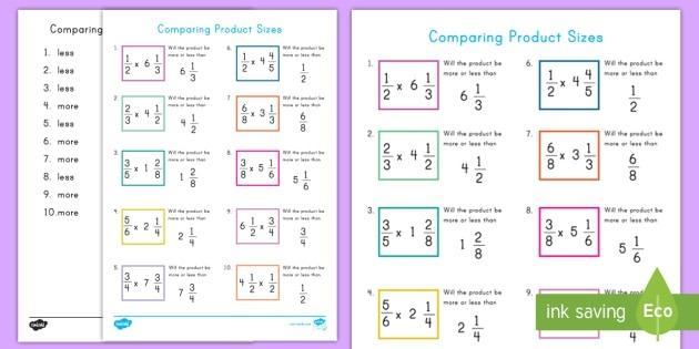 Compare Fraction Factors And Products Worksheets Worksheets Master