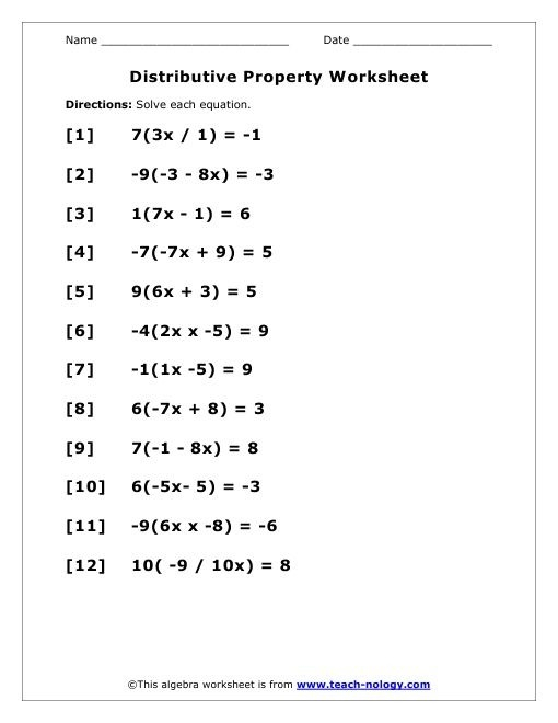 Distributive Property Of Multiplication Worksheets 6th Grade 