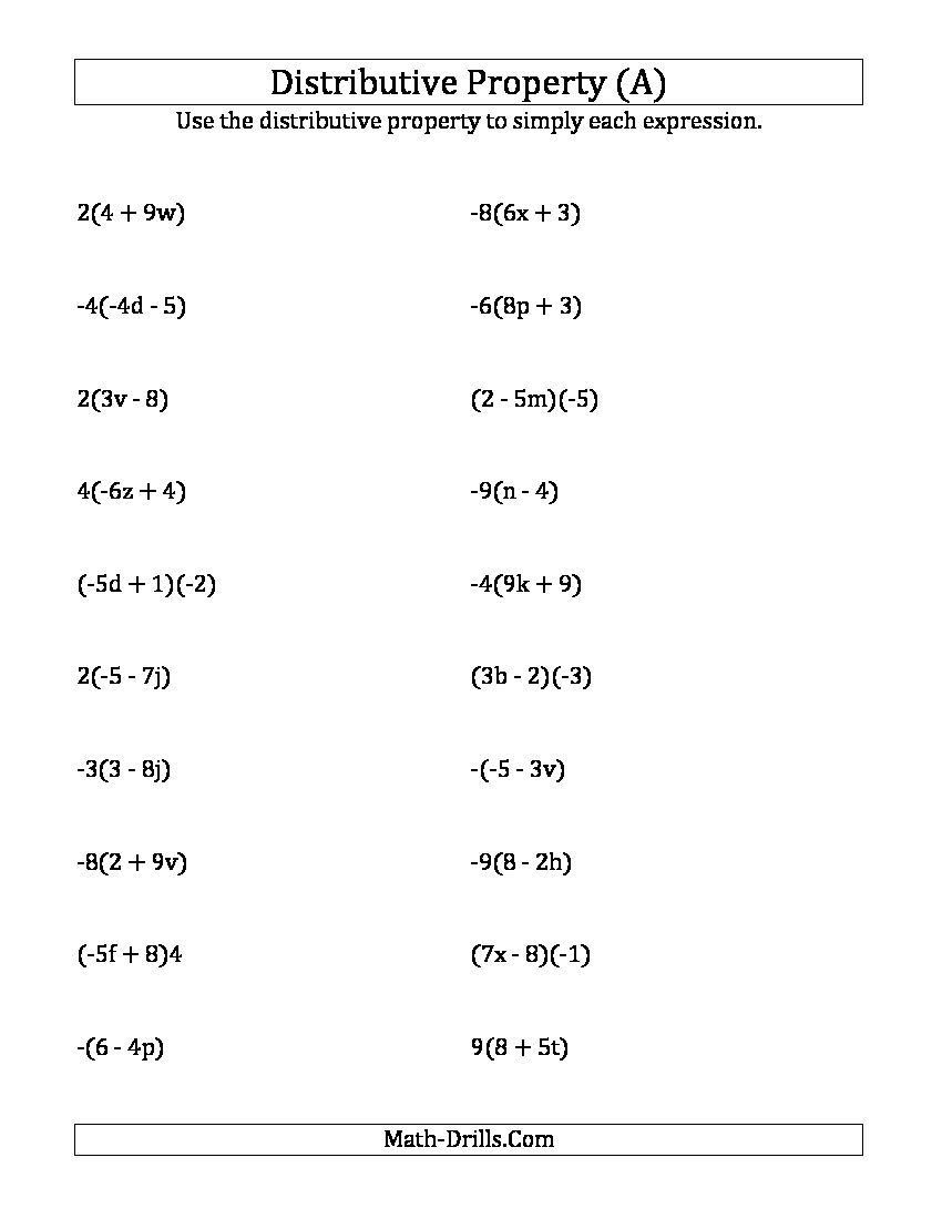 Distributive Property Worksheet 6th Grade Algebra Worksheets