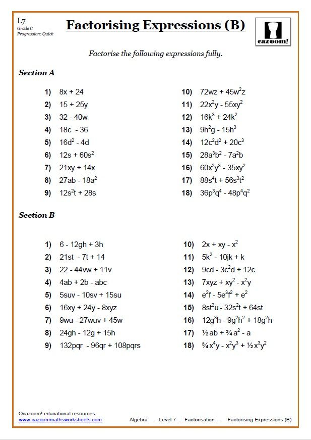 Expanding And Factorising Worksheet Algebra Worksheets Algebraic