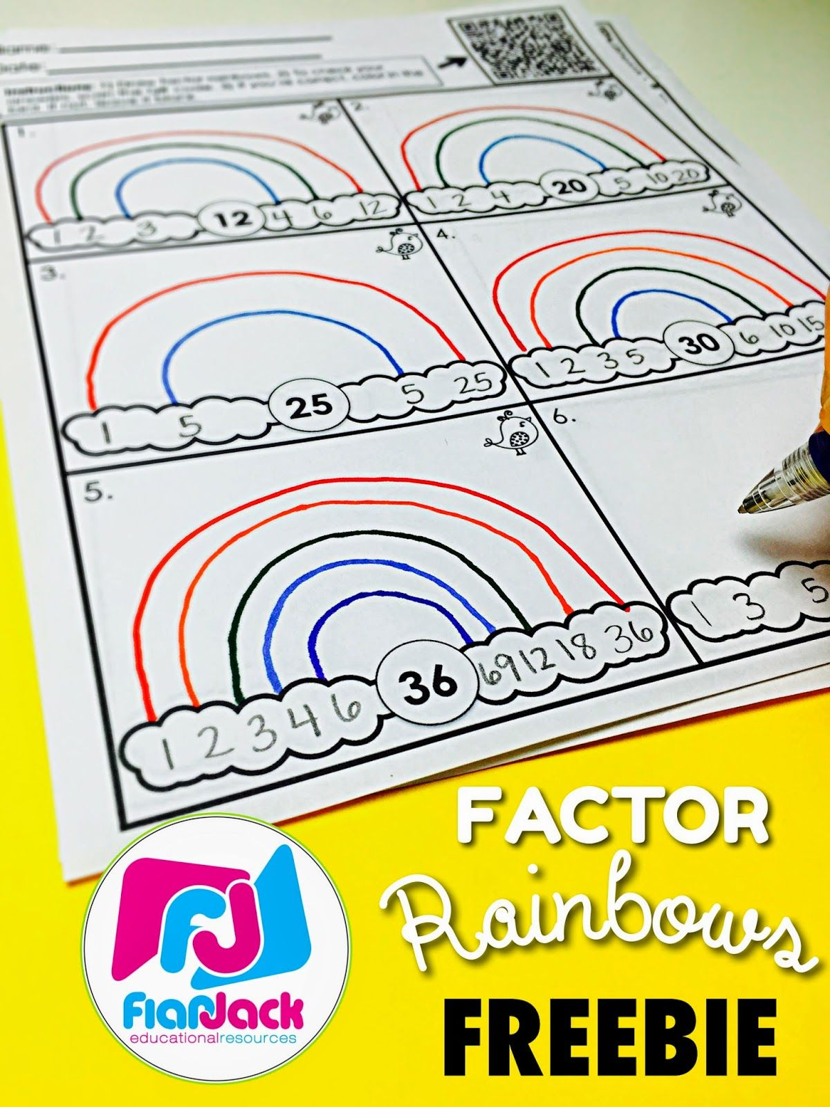 Factor Rainbows FREEBIE Bundle FlapJack Upper Elementary Math