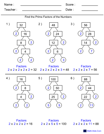 Factor Trees Worksheets Gcse - FactorWorksheets.com