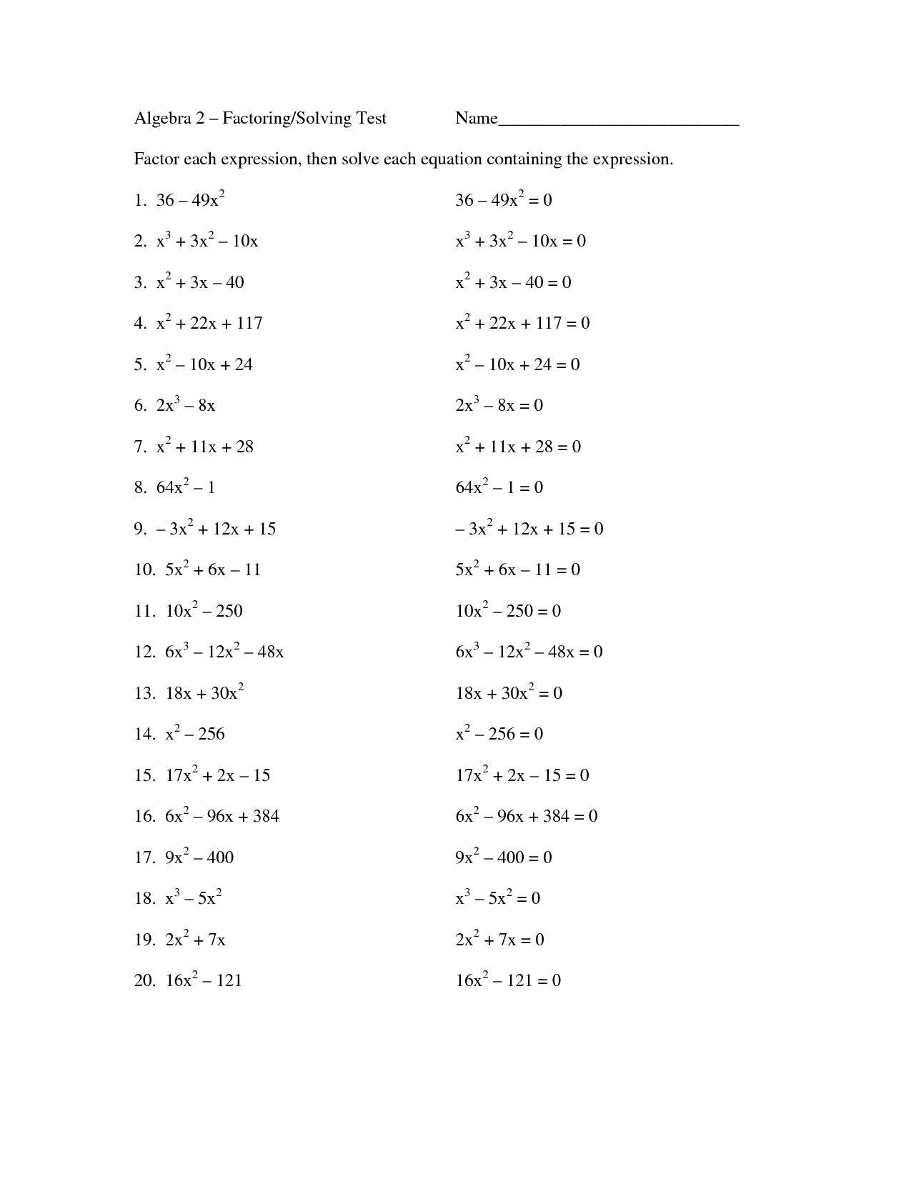 Factoring By Grouping Worksheet Algebra 2 Answers With Work Kathlyn