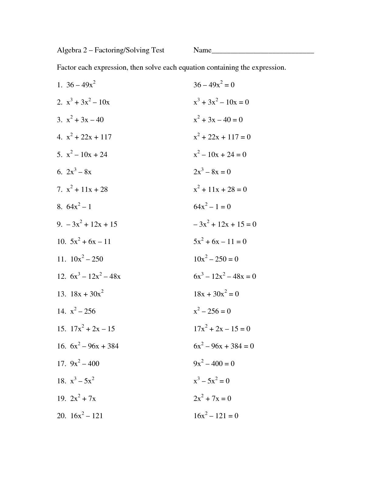 Factoring By Grouping Worksheet Algebra 2 Answers With Work Kathlyn 