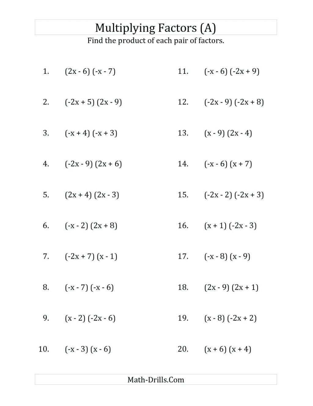 Factoring Monomials Worksheet Grade 8