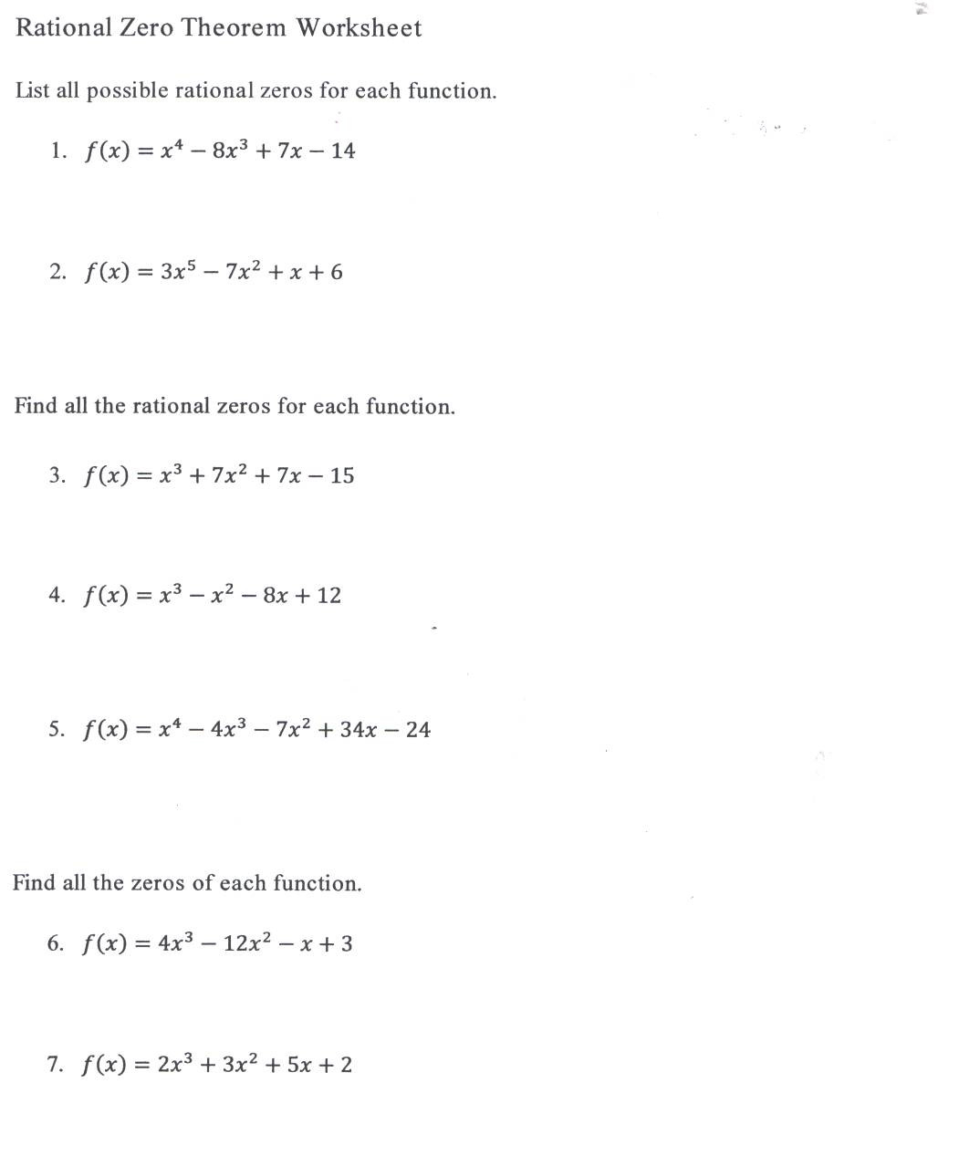 Factoring Polynomials Finding Zeros Of Polynomials Worksheet Answers 