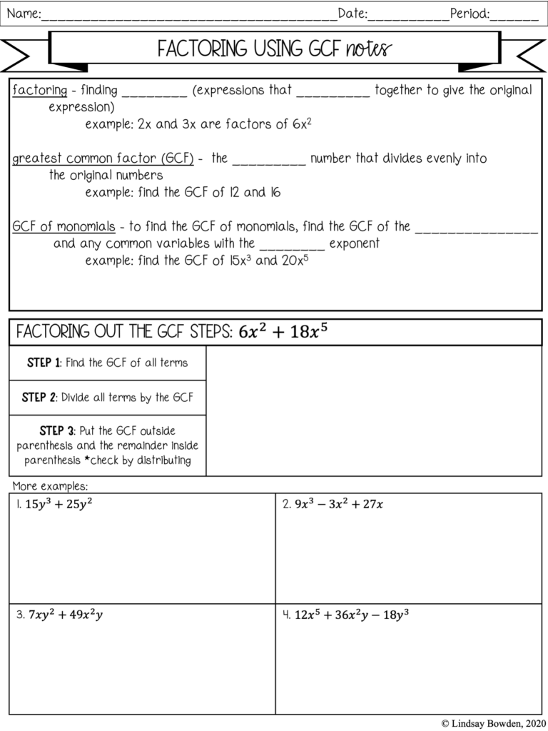 Factoring Polynomials Notes And Worksheets Lindsay Bowden