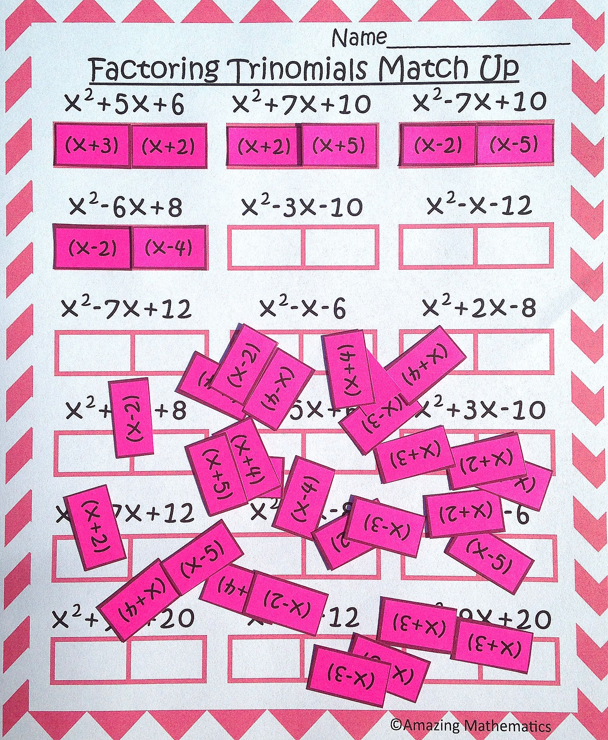 Factoring Polynomials Trinomials Activity Beginner Factoring 