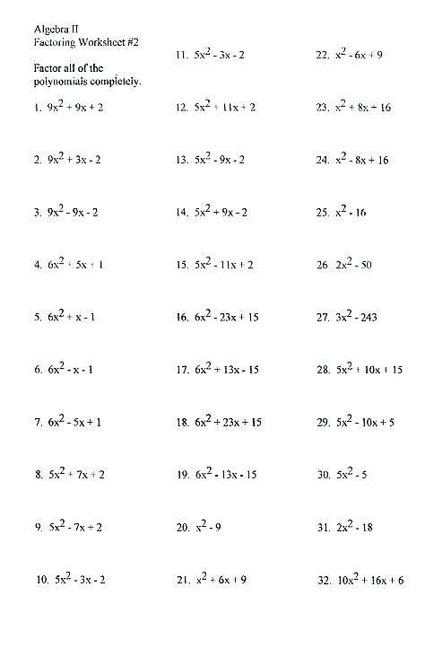 algebra 2 assignment factor each completely kuta software