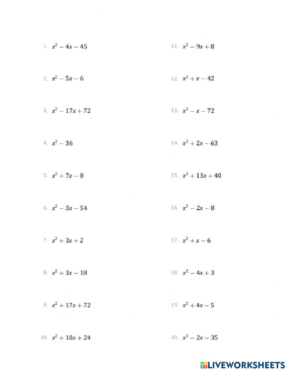 Factoring Practice Worksheet Answers