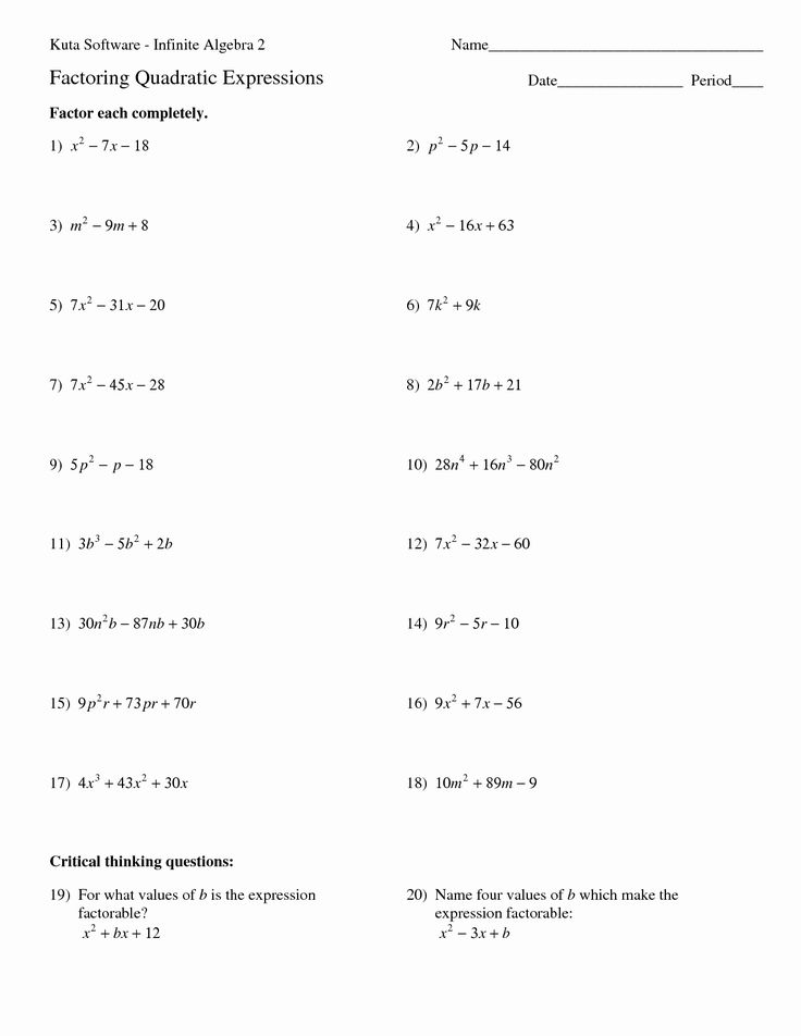 Factoring Quadratic Equations Worksheet Inspirational 14 Best Of Kuta