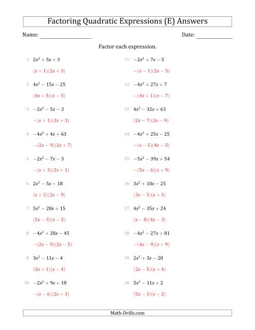 Factoring Quadratic Expressions With Positive Or Negative a 