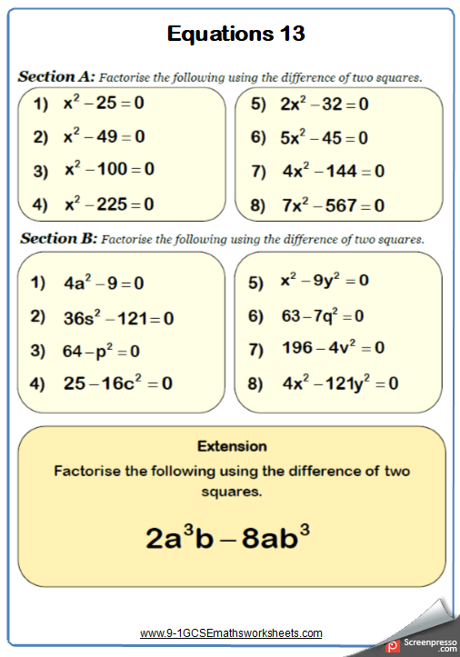 Factoring The Difference Of Squares Worksheet Abjectleader