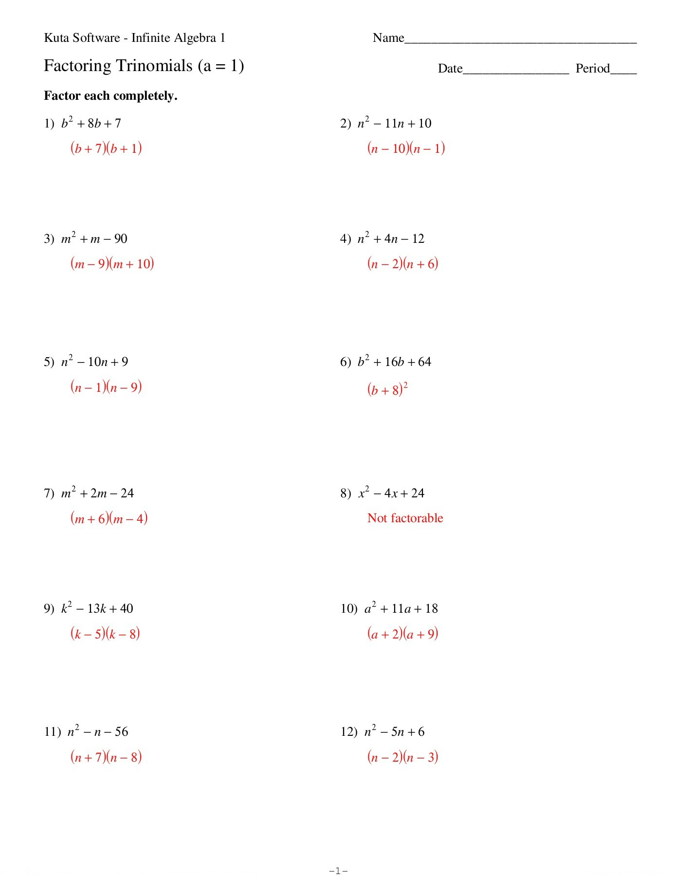 Factoring Trinomials A 4 Worksheet Educational Worksheet