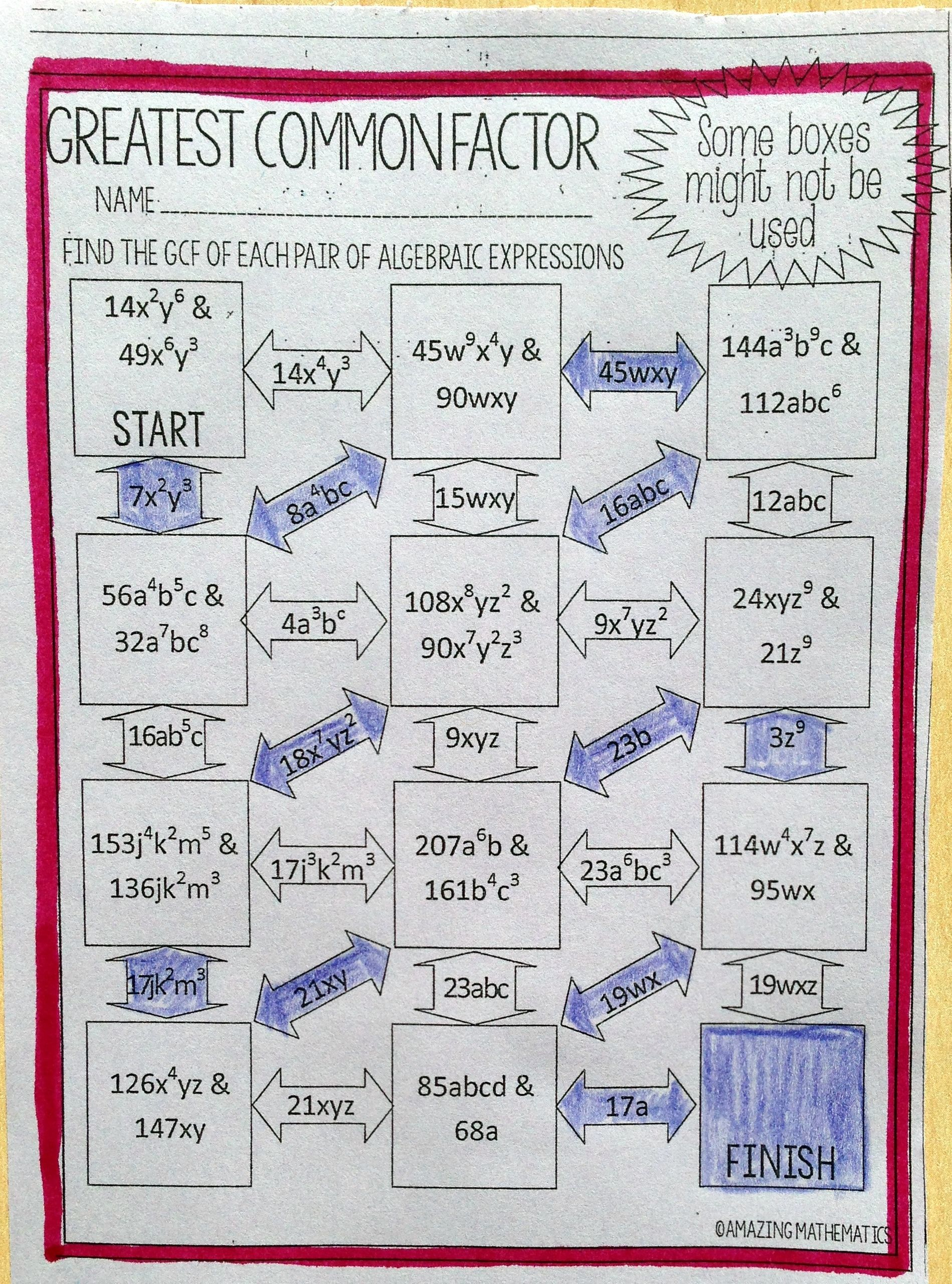 Factoring Trinomials Puzzle Worksheet