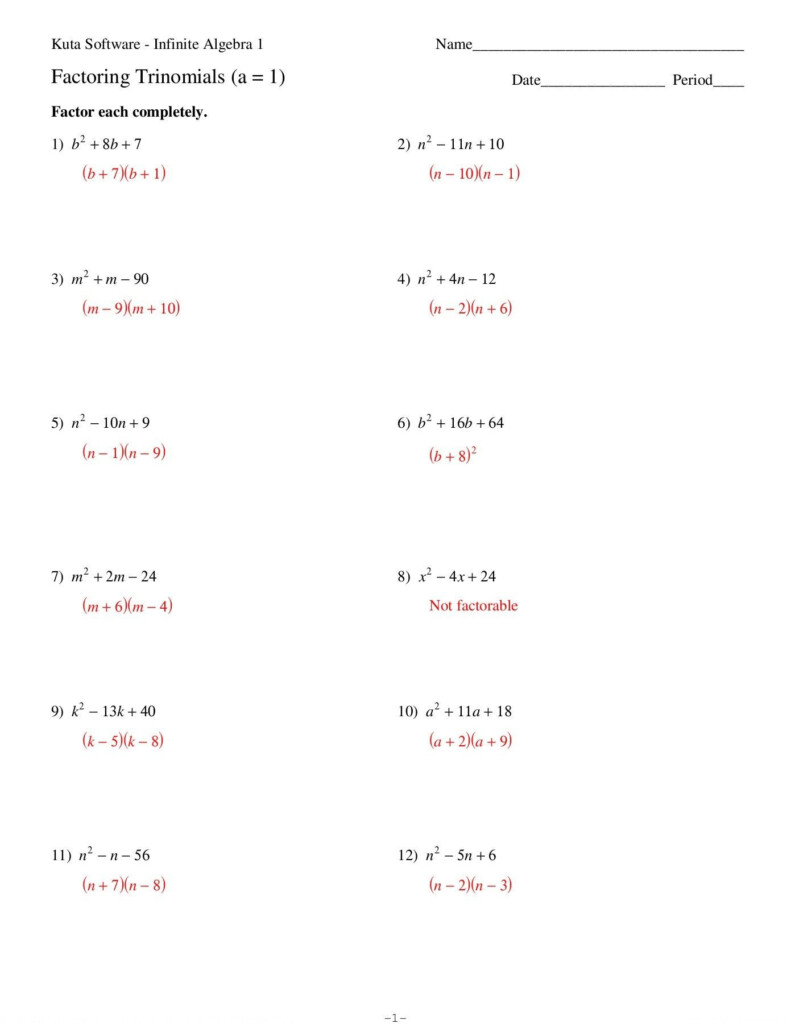 Factoring Worksheet Algebra 1 Factoring Trinomials A 1 Date Period 