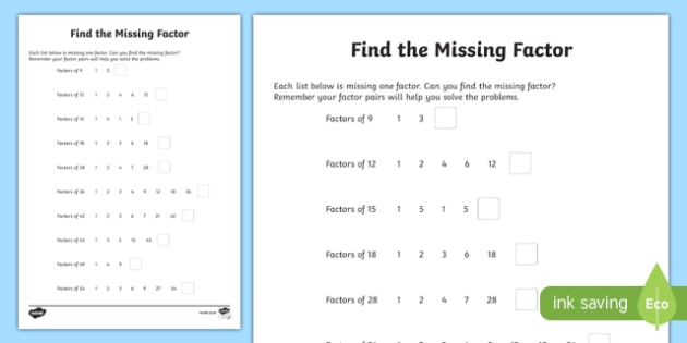 Factoring Worksheet Find The Missing Factor Activity