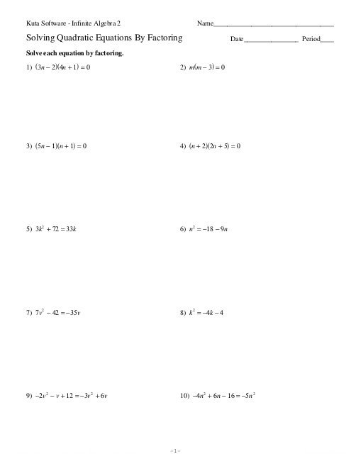 Factoring Worksheet Kuta Solving Quadratic Equations Factoring Free