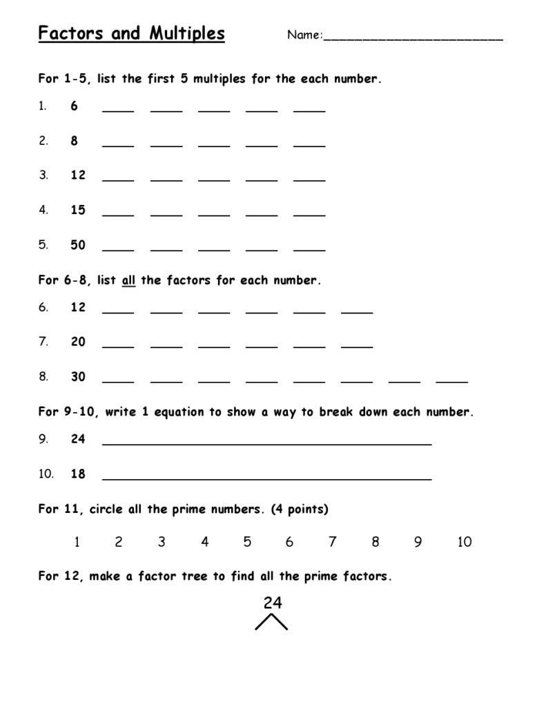 Factoring Worksheet Pdf 4th Grade