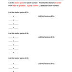 Factors And Factor Pairs Worksheet