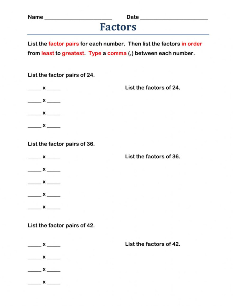 Factors And Factor Pairs Worksheet