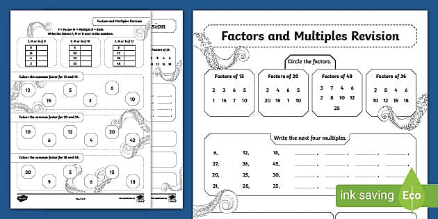 Factors And Multiples Revision Worksheet