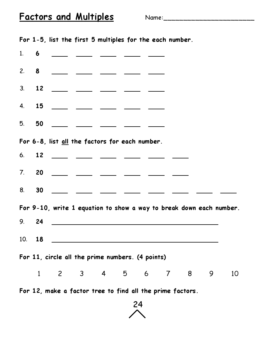 Factors And Multiples Worksheet Pdf Times Tables Worksheets