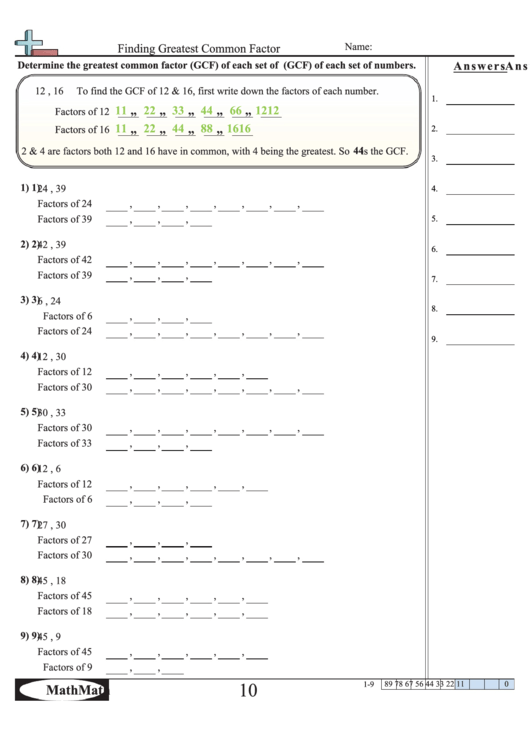 Finding Greatest Common Factor Worksheet Printable Pdf Download