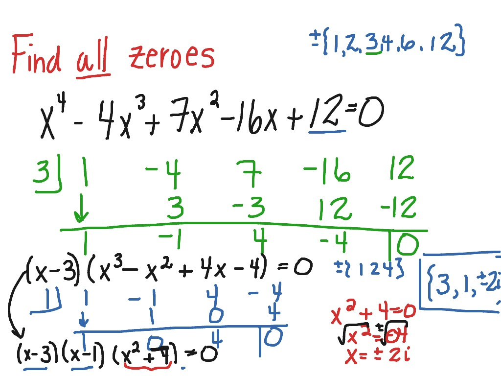 Finding Zeros Of A Fourth Degree Polynomial Math Roots And Zeros