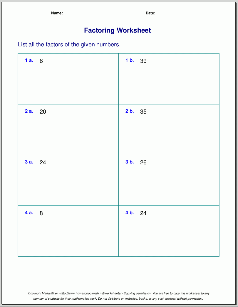 Grade 5 Factoring Worksheets Greatest Common Factor Of Two Numbers K5