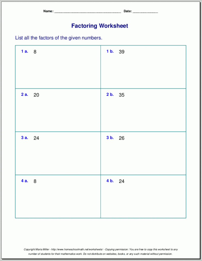 Grade 5 Factoring Worksheets Greatest Common Factor Of Two Numbers K5 